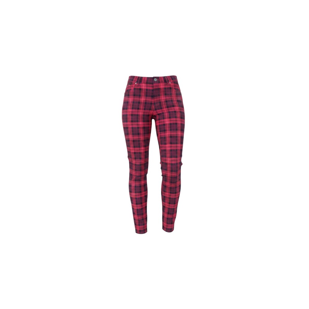 Time and Tru Plaid Pants Womens 12 Red Skinny Mid Rise Stretch Pant
